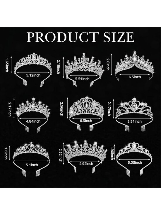9 Pcs Crystal Tiaras & Crowns for Women - Rhinestone Hair Accessories for main image 6